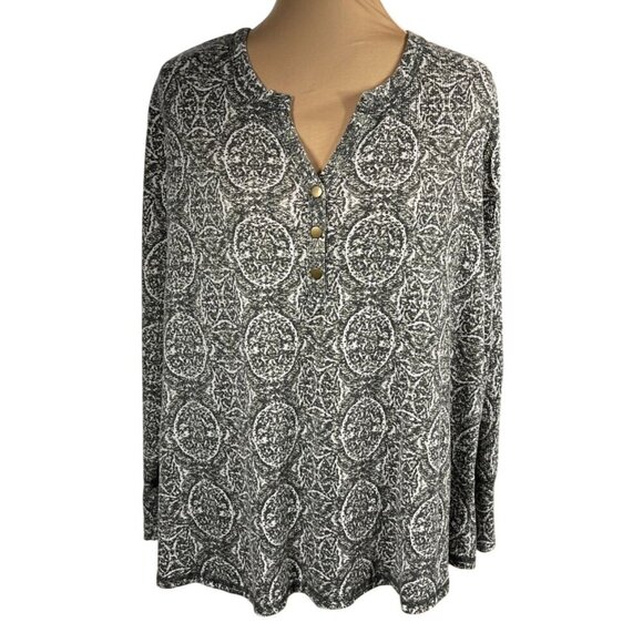 Set of 2 Avenue Tunic Top Waffle V-Neck Long Sleeve Size 22/24 Blue Green Gray - Picture 2 of 10